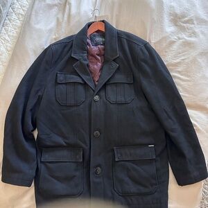 Men’s GUESS Jacket Peacoat 2XL wool lining XXL black casual 3/4 length EUC